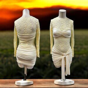 Unbranded Dress Spring,Cream,Size S/P,Long Sleeve,Lace,Bodycon,Short,Pullon.!